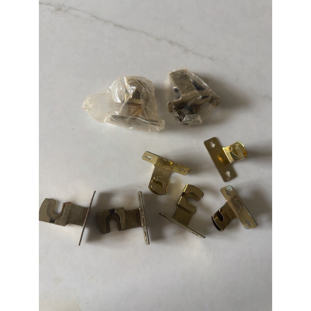 Vintage Lot 10 Brass Tone Wall Mount Clips Brackets Hardware House Repair